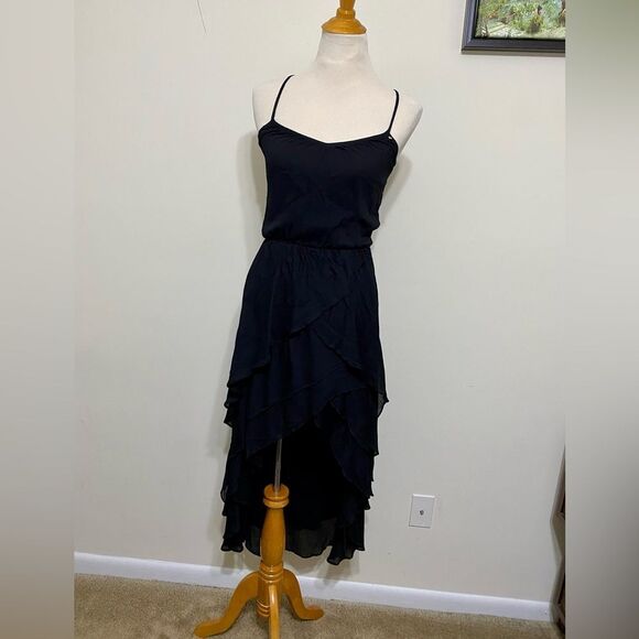 GUESS Chiffon Maxi Dress Ruffled high-low hem Asymmetrical Black size XS - Picture 12 of 17